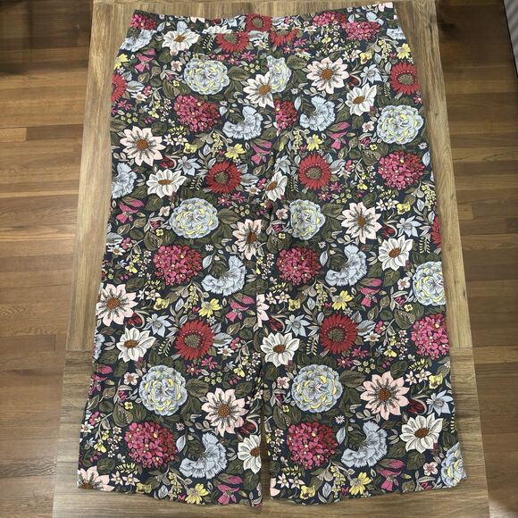 Loft Plus Gray Multicolored Floral Print High Waisted Pull-on Pant Women Size 26 - Picture 3 of 8